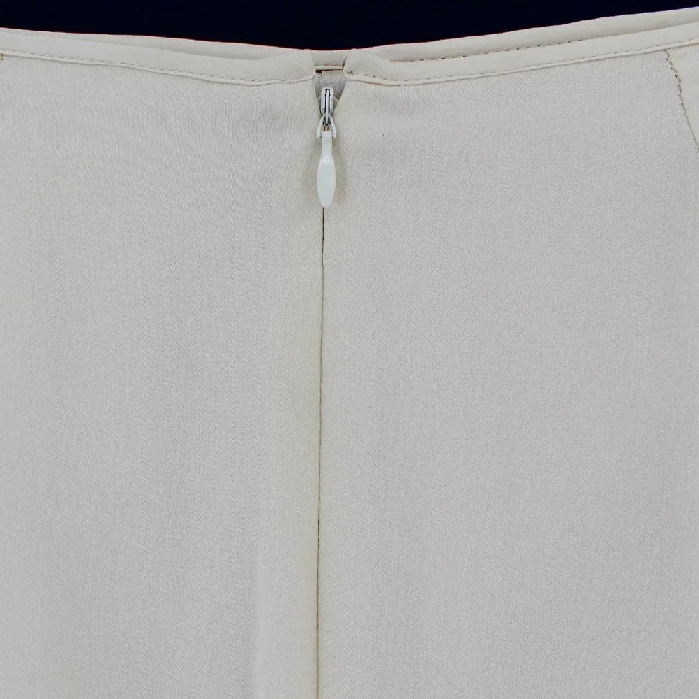 GARY GRAHAM Cream Silk Pleated Skirt Knee Length Scalloped Hem Lined 4 Runs Big - Picture 5 of 10